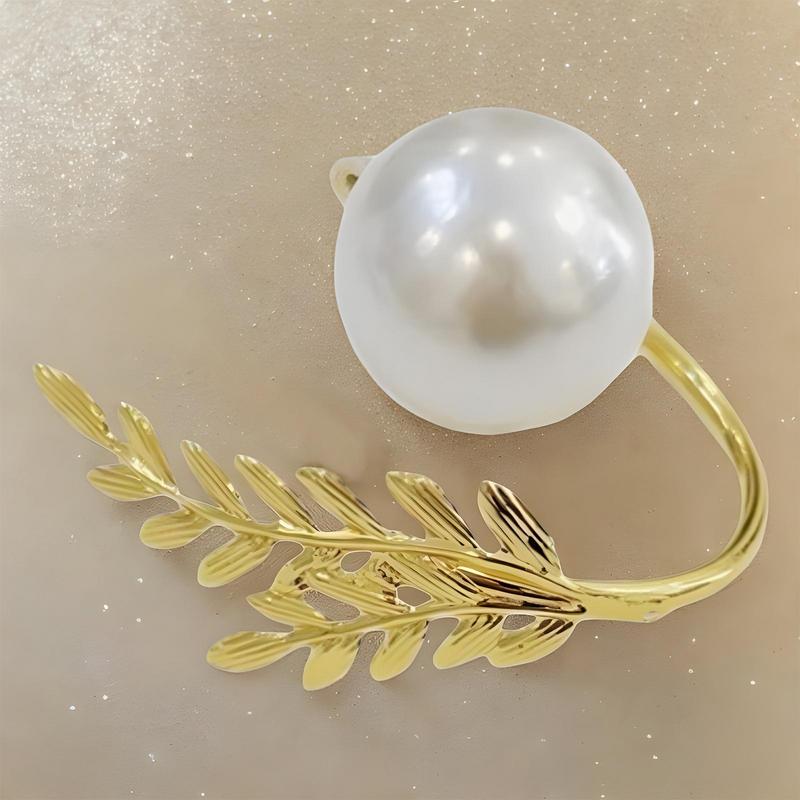Pearl Napkin Rings 6 Pieces Table Buckle Decorations Gold Pearl Serviette Ring Buckle For Wedding Christmas Halloween Home