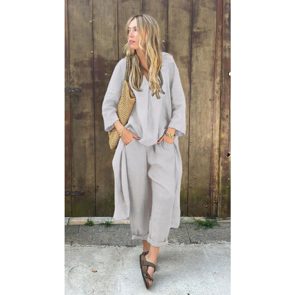 Spring New Women's Two-piece Shirt Set Plus-size Shirt Set High-waisted Loose Trousers