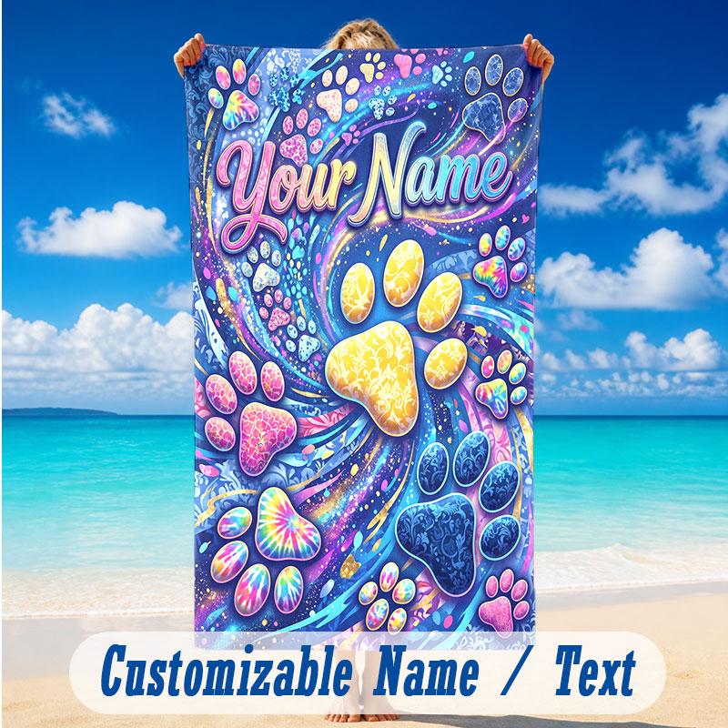 Dog Theme Beach Towel Personalized Custom Name & Text Soft Quick Dry Beach Towel for Swimming Travel