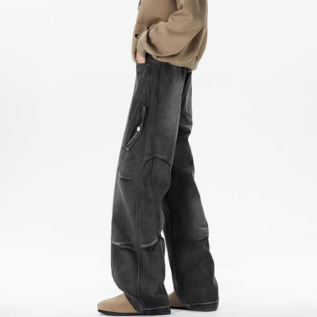 American Yellow Mud Dyed Jeans Men's Autumn Trendy Brand Vibe Wide-leg Pants Old Straight Trousers Scimitar Slightly Pulled Trousers