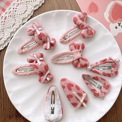 Sweet Fabric Bow Children's Bangs BB Hair Clip Pink Candy Girls Side Hair Clip