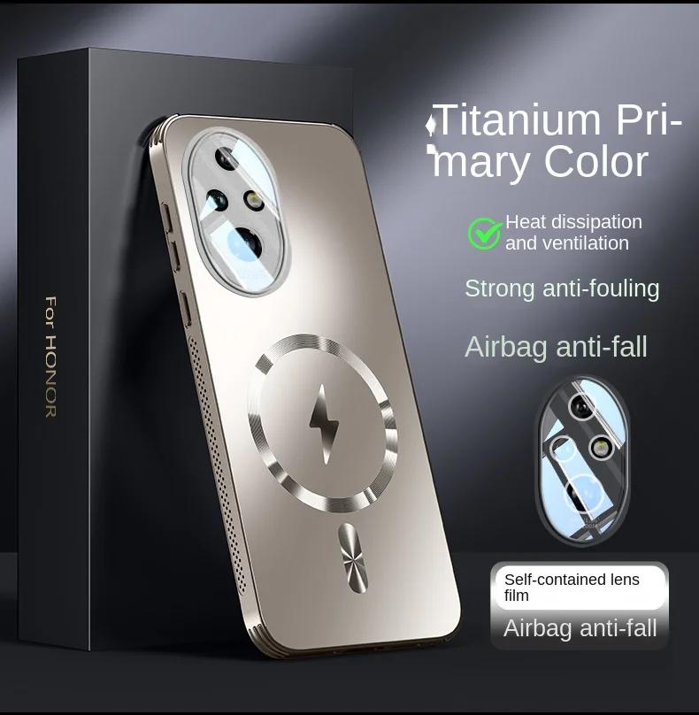 

Чохол для Huawei Honor 200 Pro Твердий Матовий Магнітний бездротова зарядка Захисний для об єктива Задня кришка Чохол для Honor 200 100 Pro Накладка For Honor 200 Pro золотий