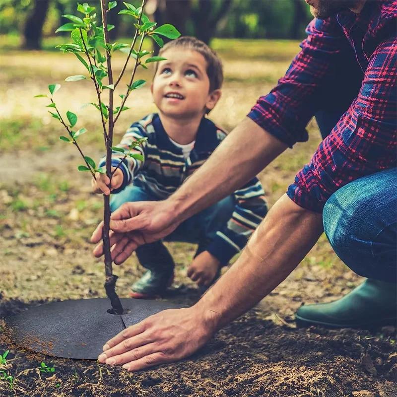 10 Stück/Packung Umweltfreundliche Vliesstoff-Baumschutzmatte Unkrautbekämpfung Mulchmatte für Obstgartenrasen und Außenbepflanzung