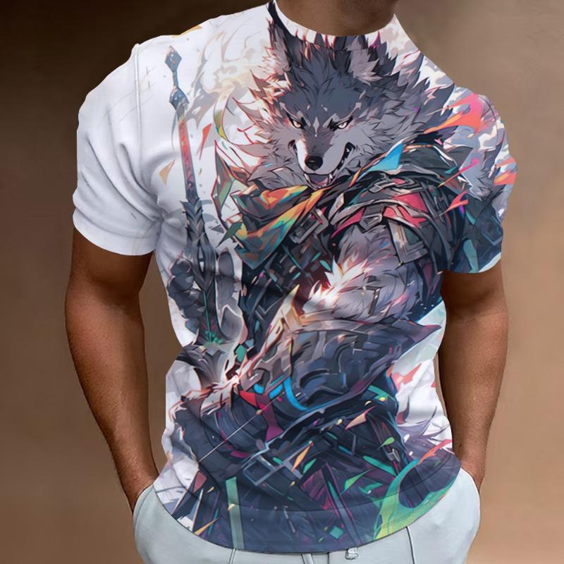Retro Animal T-Shirt For Men 3d Japanese Animal Print Short Sleeve Tees Summer Pullover Loose Oversized Men Clothing