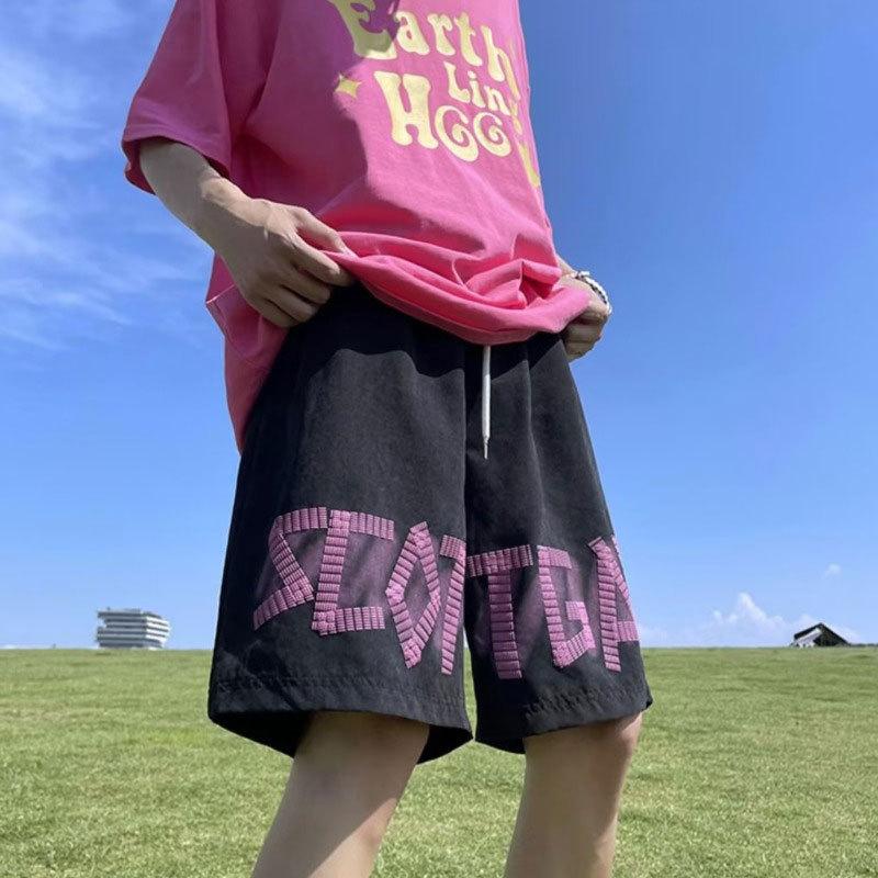 

Спортивные шорты Alphabet, мужские летние американские повседневные свободные брюки, универсальные брюки с пятью точками 5XL чёрный