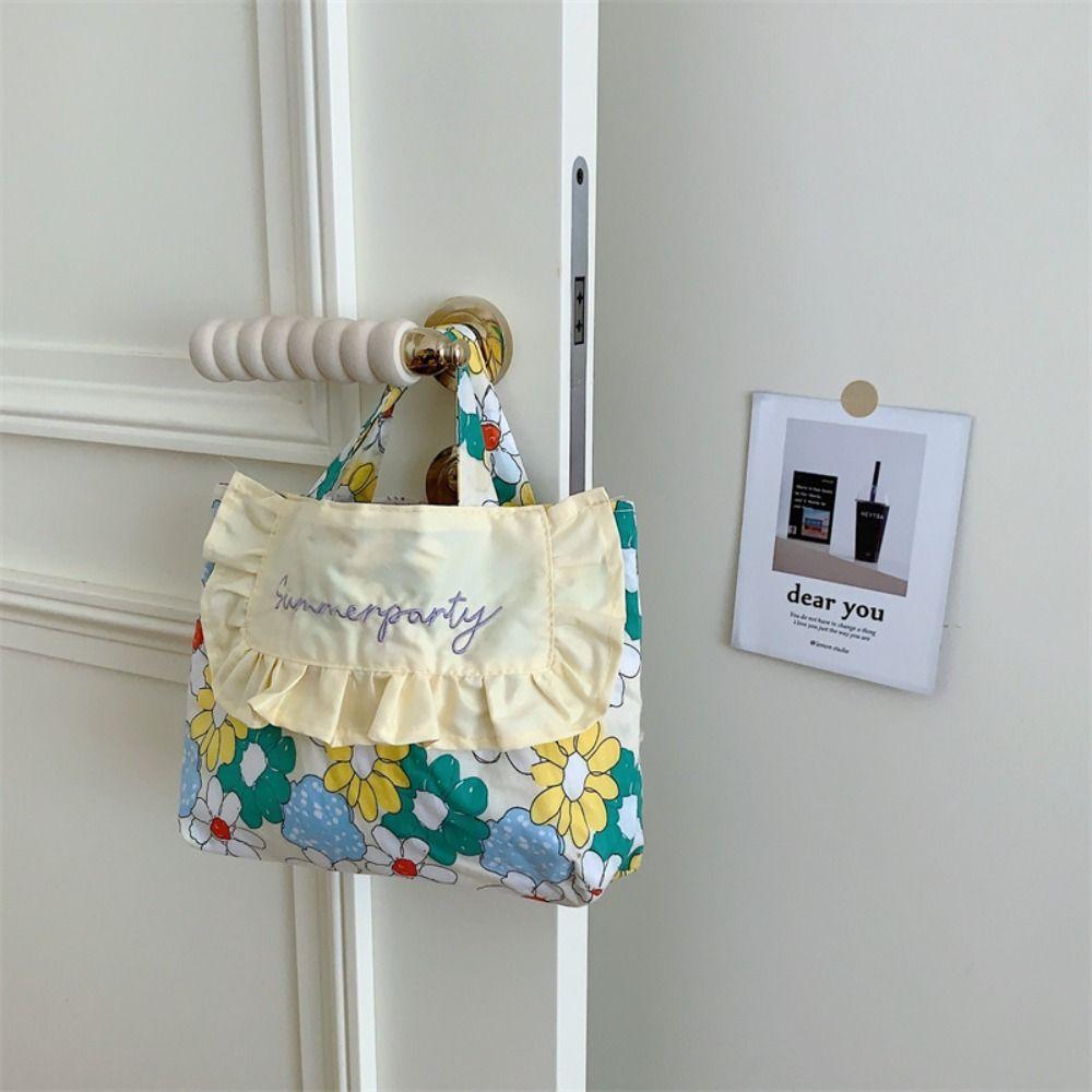 

Lace Floral Embroidery Canvas Bag Flower Canvas Shoulder Bag Print Cloth Bag Grocery Handbags style 3