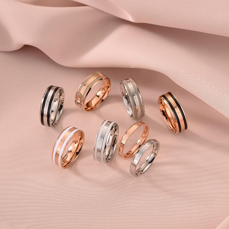 

Women s Wide Band Black Epoxy Titanium Steel Roman Numeral Ring US Size 4