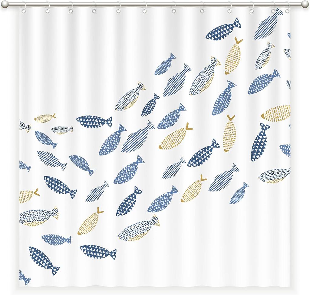 Abstract Swimming Fish Minimalist Shower Curtain Cartoon Ocean Waterproof Fabric Decorative Bathtub With 12 Hooks