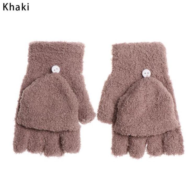 

Unisex Half Finger Flip Gloves Women Coral Velvet Cold-proof Mittens Winter Warm Soft Dual-purpose Fleece Glove хаки