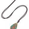 Elegant Ethnic Tibetan Water Drop Pendant Necklace for Women - Versatile, High-End, Long Sweater Chain