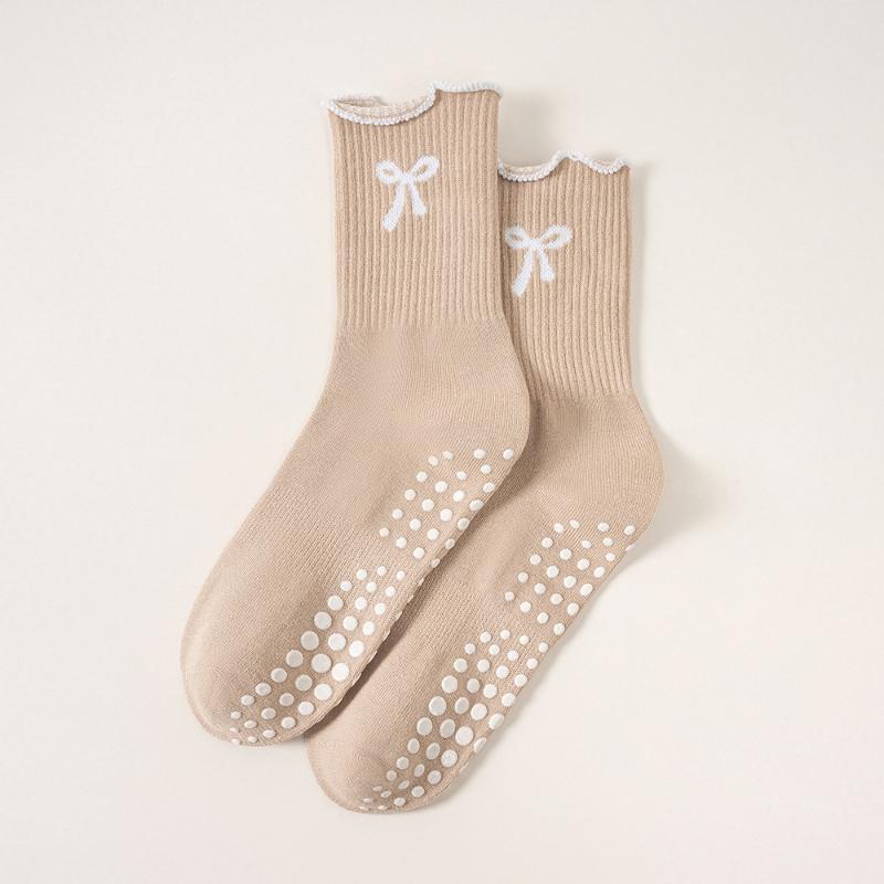Women Pilates Grip Socks With Ruffle, Cute Non Slip Yoga Socks Bow Frilly Crew Sock For Barre Yoga Dance Workout Barefoot Fitnes