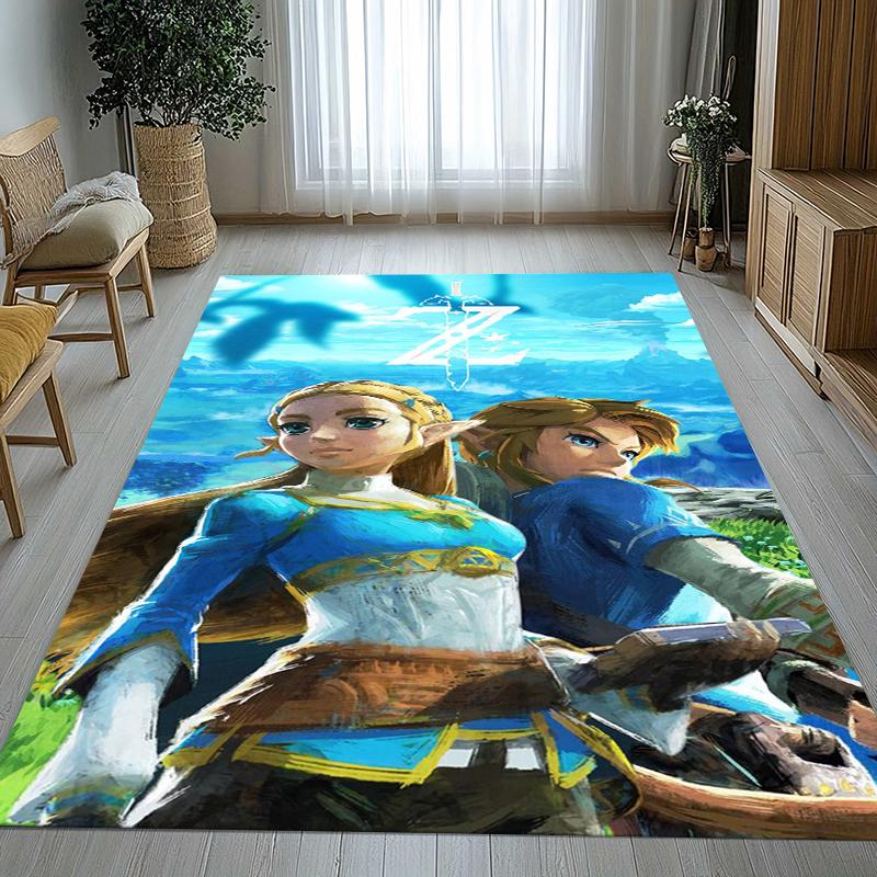 Retro Z-Zelda Cartoon Link Spiele Wohnzimmer Rutschfester Teppich Weicher Teppich für Schlafzimmer Kinderzimmer Spielzimmer Sofa, Heimdekoration Fußmatte