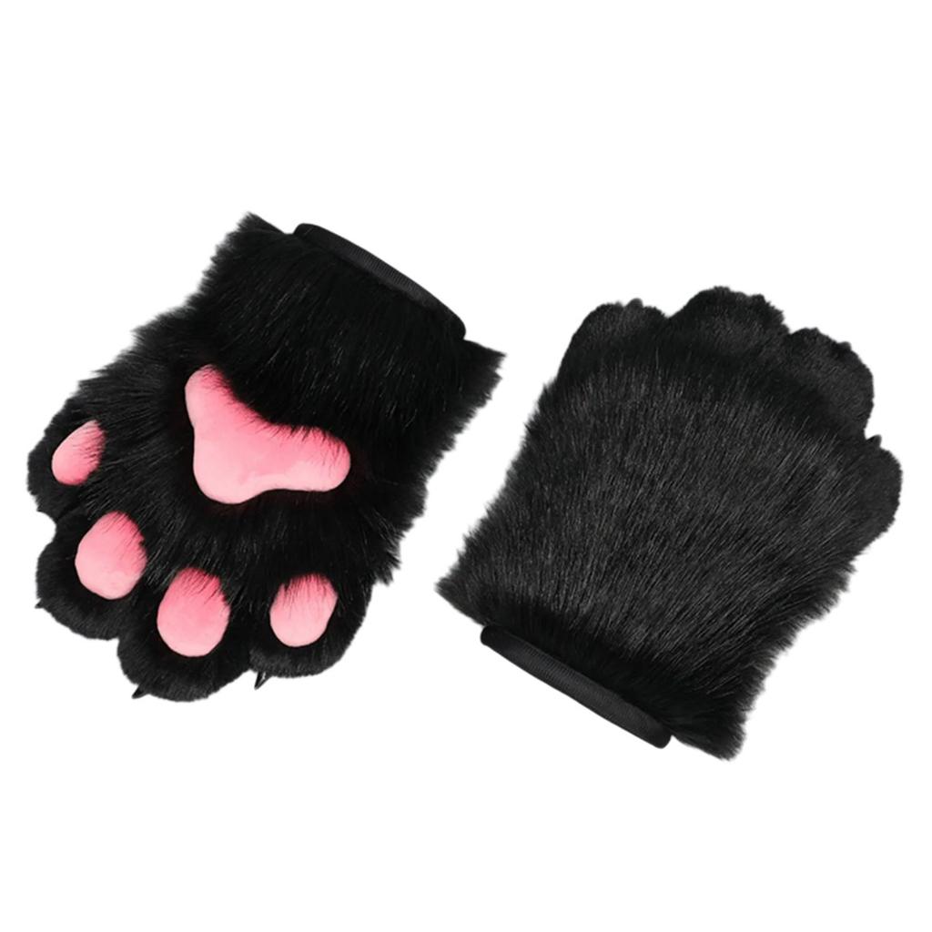 Anime Cats Paws Gloves Furry Plush Beast Paws Gloves for Girl Women Halloween Party Costume Handwear Cosplay Accessories