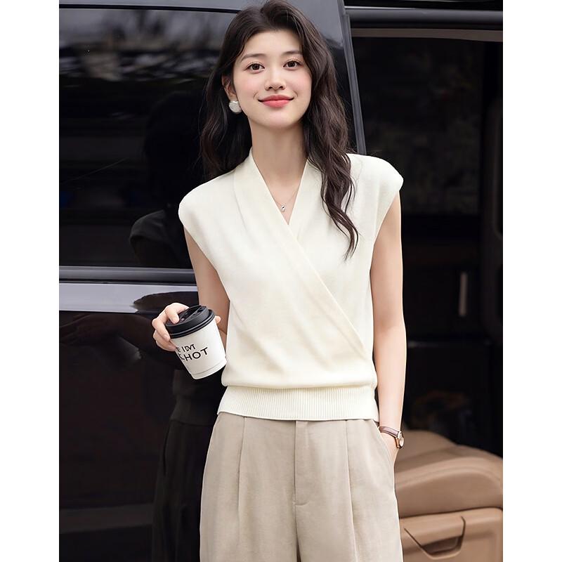 Cross V-neck Sleeveless Knit Top M