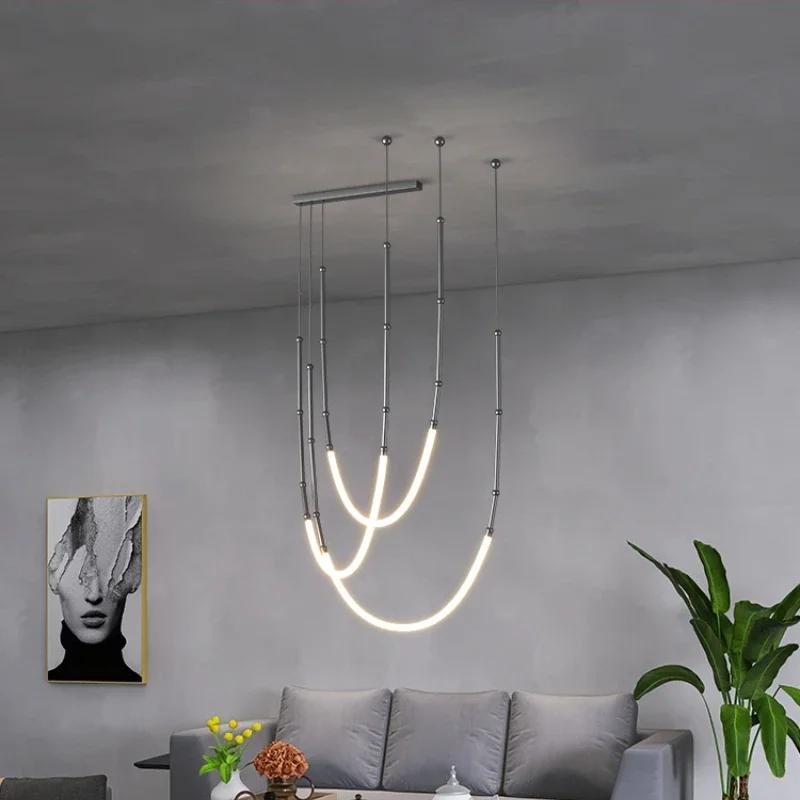 Italian New Restaurant LED Chandelier Modern Villa Living Room Creative Hanging Lamp Simple Living Room Duplex Floor Chandelier