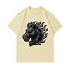 Men's 100% Cotton Crew Neck Short Sleeve T-Shirt, Cool Dark Flame Hell Horse Head Graphic Printed Casual Breathable Summer Tops for Daily Street Wear
