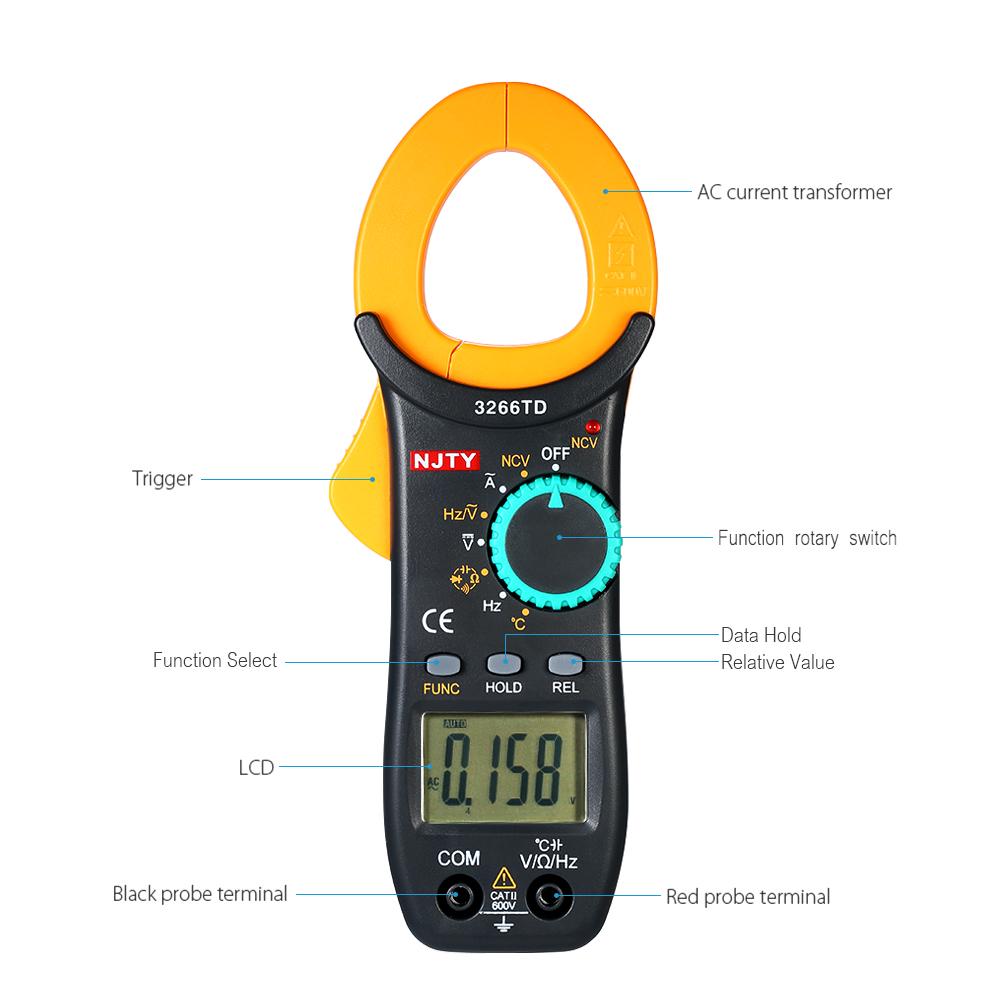 NJTY Digital Clamp Meter 4000 Counts Auto Range Multimeter with NCV Test AC/DC Voltage AC Current