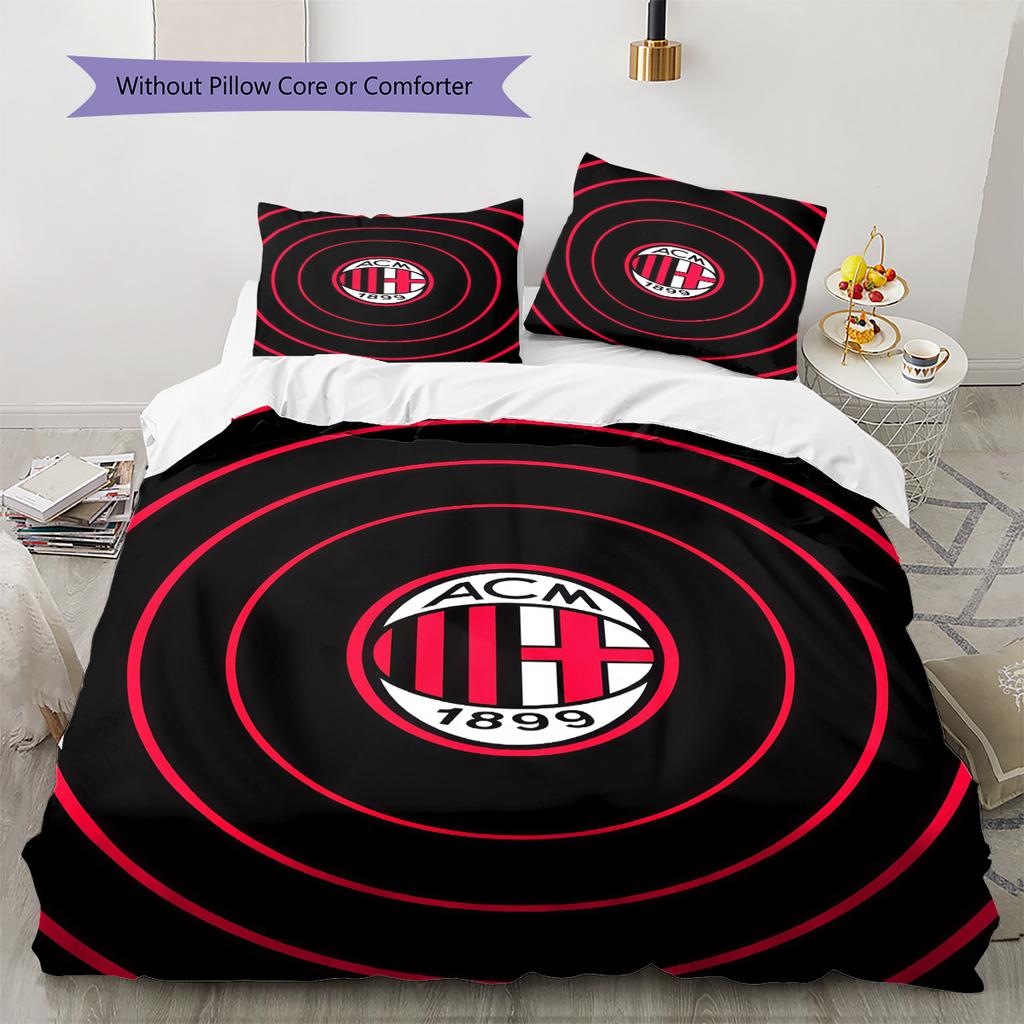 AC Milan logo Pattern Bedding Quilt Set Quilt Cover Pillowcase Home Decoration Birthday Gift (1 * duvet cover + 2 * pillowcase, without core)