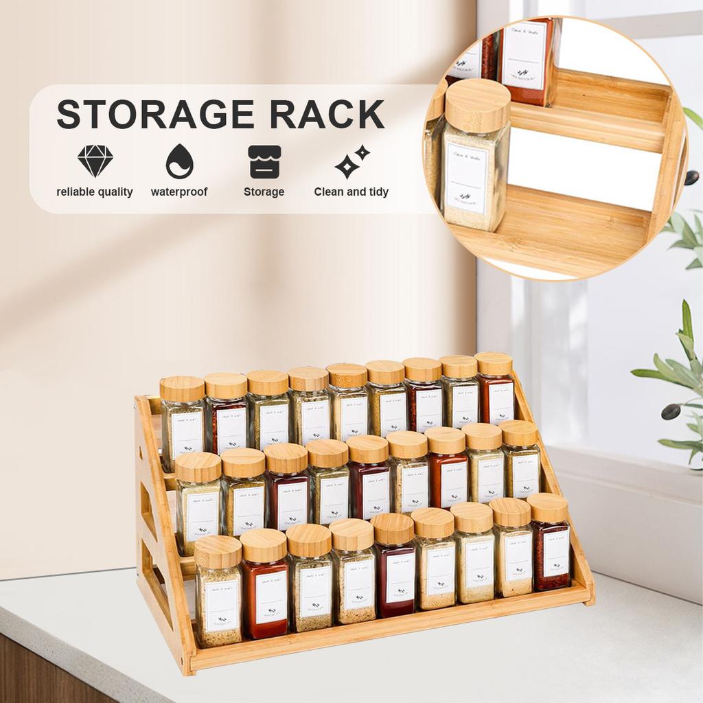 2026 Hot Sale Bamboo Tiered Spice Rack Wooden Spice Shelf Organizer Cabinet Seasoning Rack for Kitchen Countertop