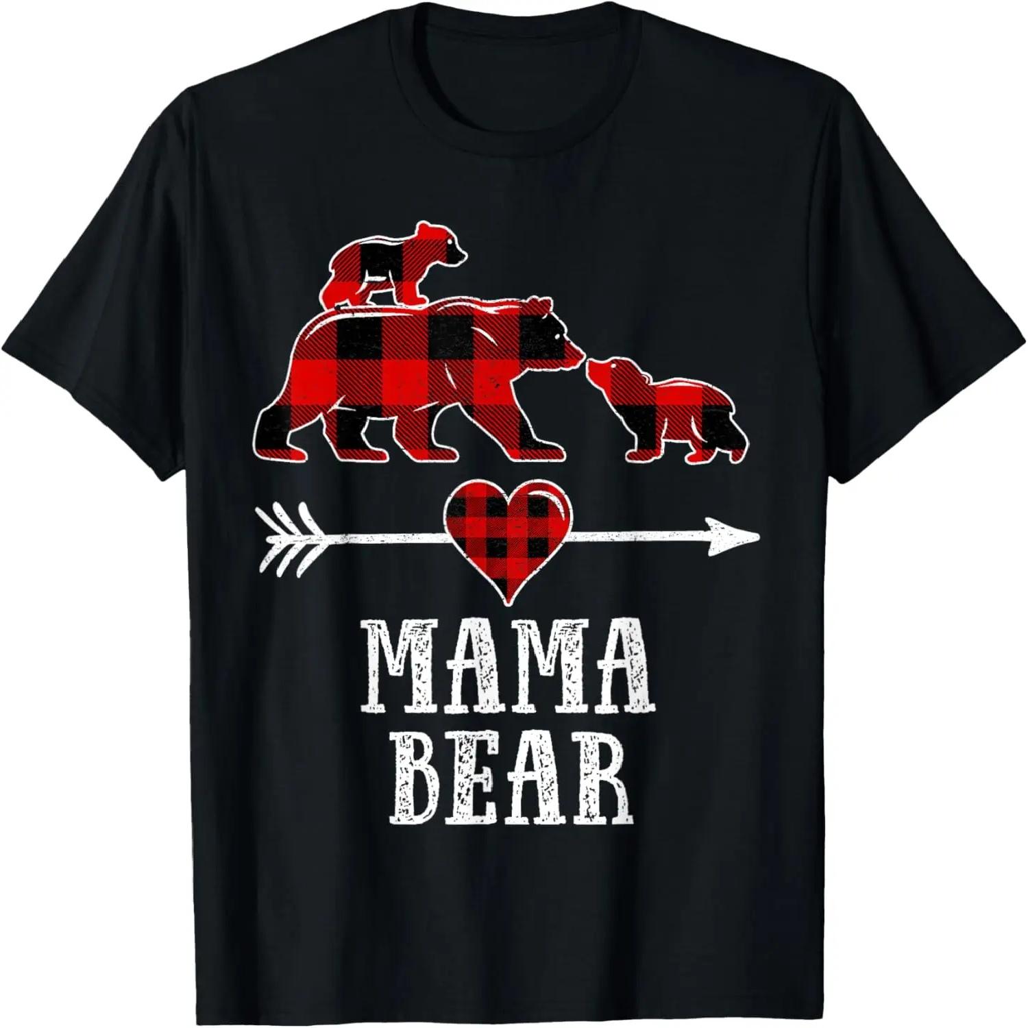 Футболка  Мама-медведица и 2 медвежонка , Рождественская клетчатая пижамная футболка  Мама-медведица S