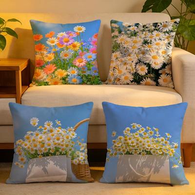 Kissenhülle Leinen Hautfreundlich Weich Dekorative Hülle Für Sofa Heimdeko Mode Gänseblümchen Kissenbezug