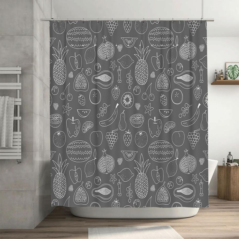 Fruit Pattern Shower Curtain Tropical Leaves Botanical Nature Bathroom Decor Waterproof Fabric Backdrop Vintage Farmhouse Style