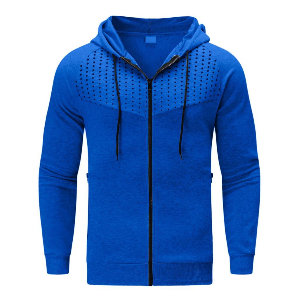 Autumn Winter Men Long Sleeve Sweatshirt Polka Dot Print Hooded Zip Up Pocket Casual Hoodie Men's Sports Coats