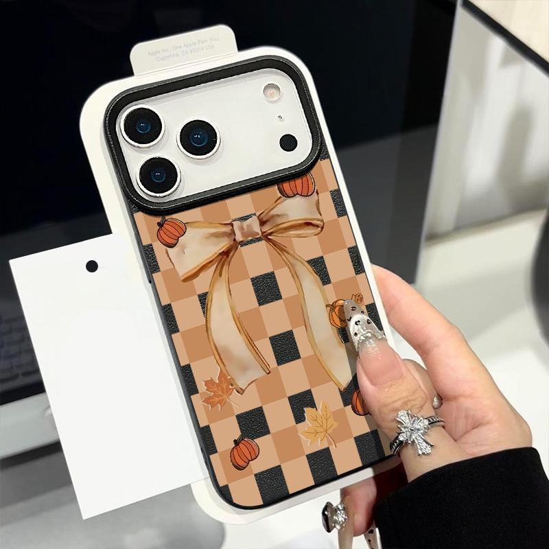 Pumpkin Lantern Ghost Halloween Case For iPhone 18 Pro Max 17 16 15 14 13 Pro Max 17E 16E Leather Texture Silicone Anti-skid Soft Cover