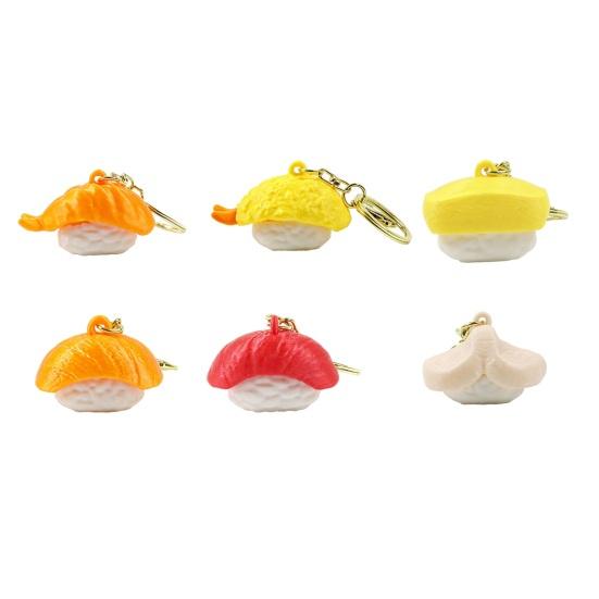 1/6Pcs 3D Printed Sushi Clicker Keychain, Stress Relief Push Button Fidget Toy, Finger Clicker Keyring Pendant Backpack Handbag Charm