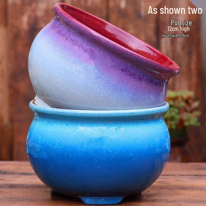 Handmade Vintage Coarse Pottery Large Succulent Planter, Breathable Purple Clay Flower Jar