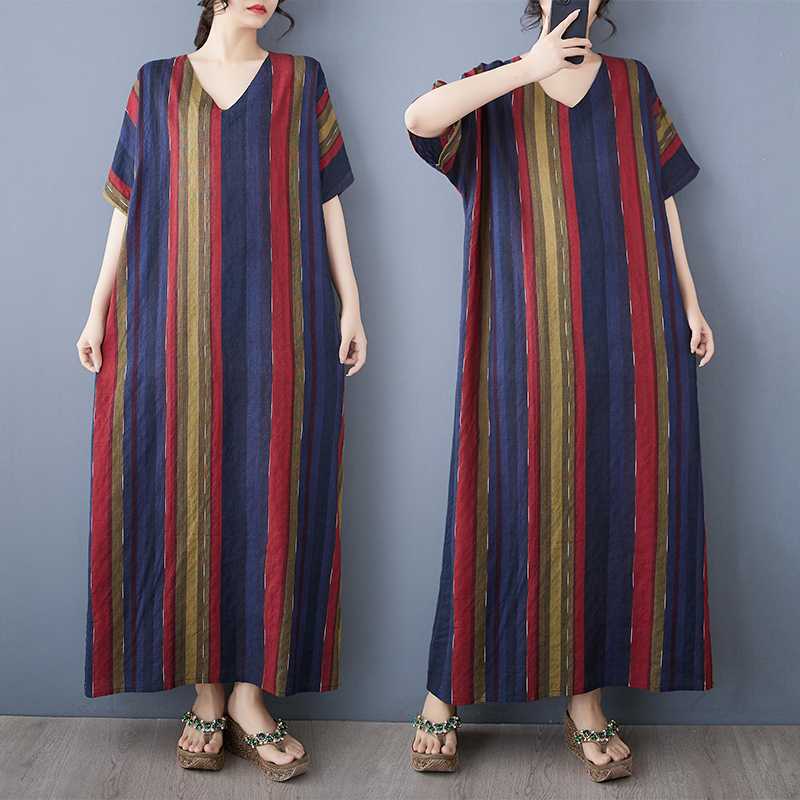 

Summer New Cotton and Linen Printed Loose and Simple Long Skirt for Women One size