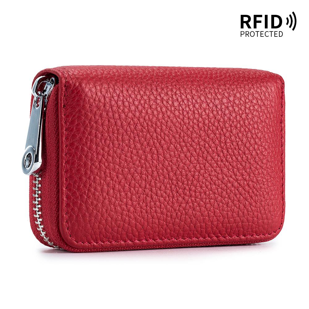 Card bag organ zipper men's cowhide rfid anti-theft brush magnetic women's card holder