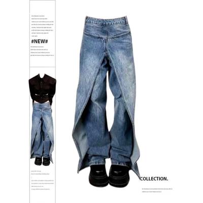Women's Patchwork Jeans Baggy Vintage Y2k Denim Trousers 90s Aesthetic 2000s Harajuku Oversize Wide Cowboy Pants Trashy Clothes
