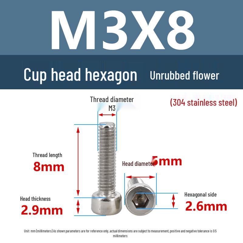 Yigu 304 Stainless Steel Socket Head Cap Screw, M2-M6 Cylindrical Head, Full Thread, Non-Knurled