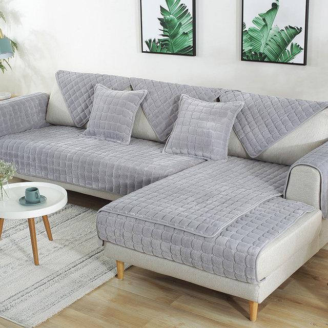 

Утолщенная фланелевая подушка для дивана, универсальная однотонная плюшевая нескользящая крышка для дивана для гостиной, теплое дышащее полотенце для спинки дивана 70x70cm 1pcs серый