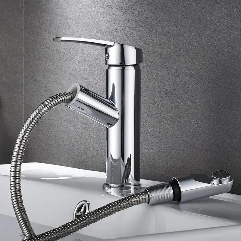 Single Handle Pull-out Bathroom Basin Faucet Hot and Cold Water Tap Countertop Installation Faucet Bathroom Accessories