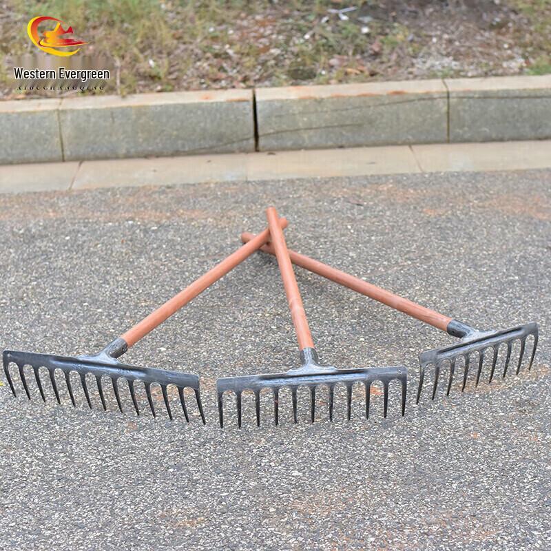 Heavy-Duty 13-Tine Garden Rake with Wooden Handle
