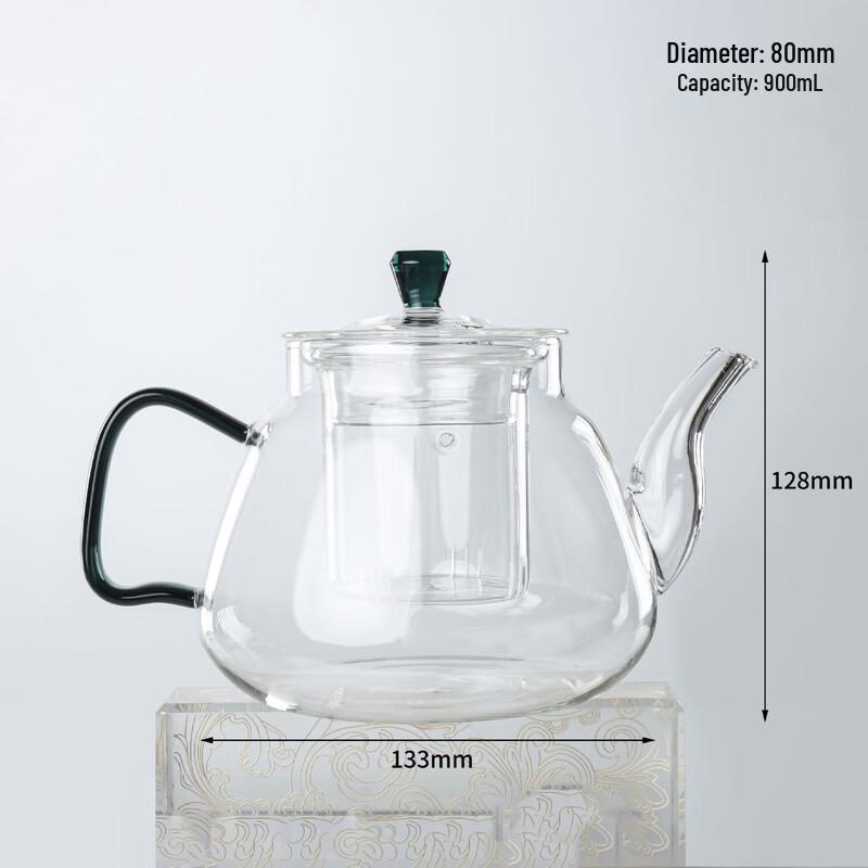 Shangqi Transparent Glass Teapot with Dark Green Handle