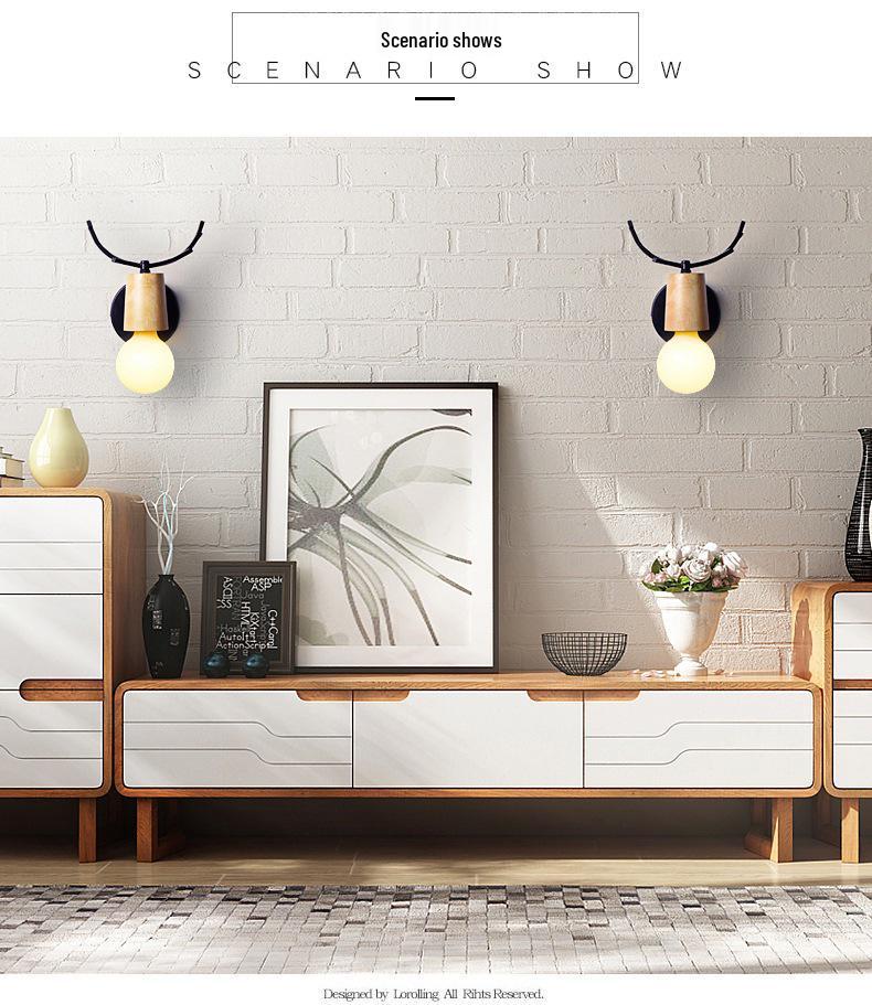 Vintage Deer Antler Wood & Iron LED Wall Lamp for Modern Interiors
