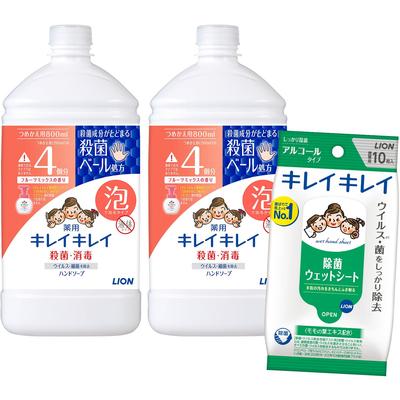 Kirei Kirei Lecznicza Pieniąca się Pielęgnacja Dłoni Mieszanka Owocowa Opakowanie Uzupełniające 800 ml Chusteczki Dezynfekujące [Produkt Leczniczy] Mydło, Zapach, 2, +