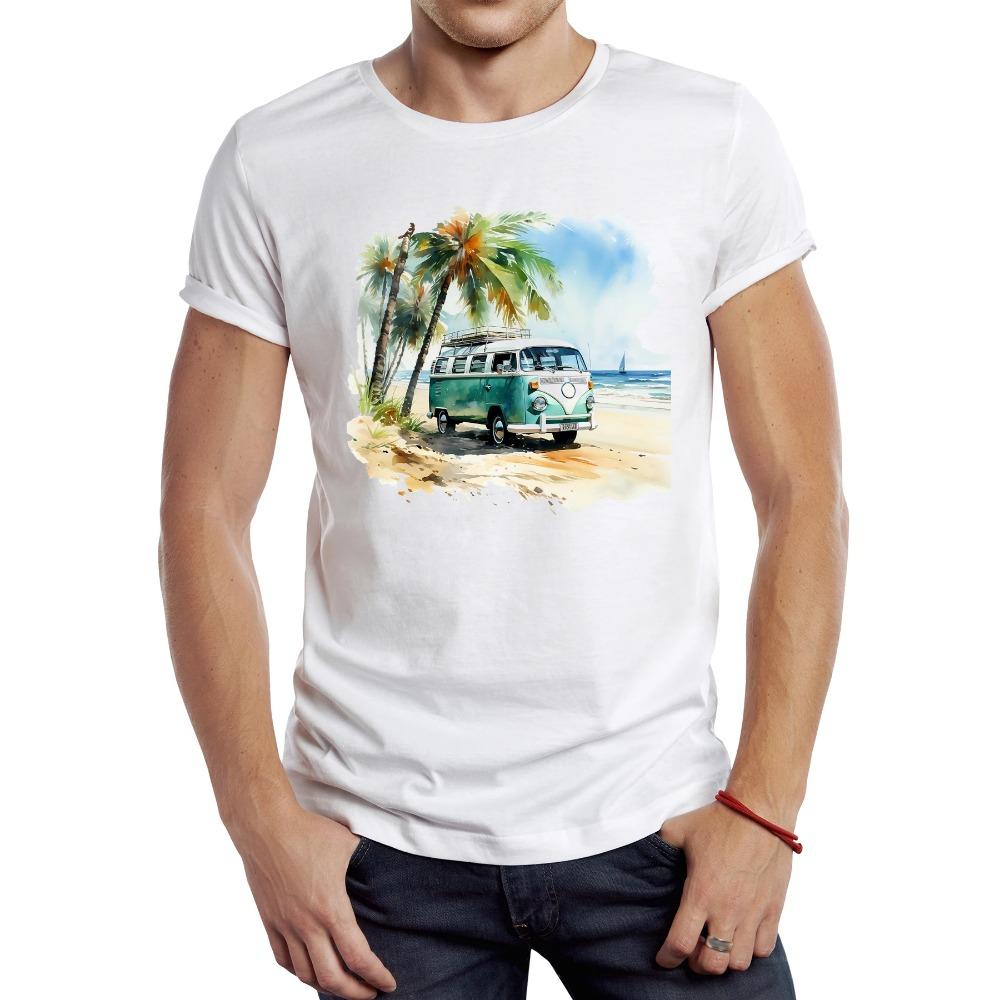 

TEEHUB Винтажная акварельная пляжная мужская футболка Campervan с рисунком пляжная спортивная одежда для кемпинга ретро-топы для автобусов Hipster Tee L