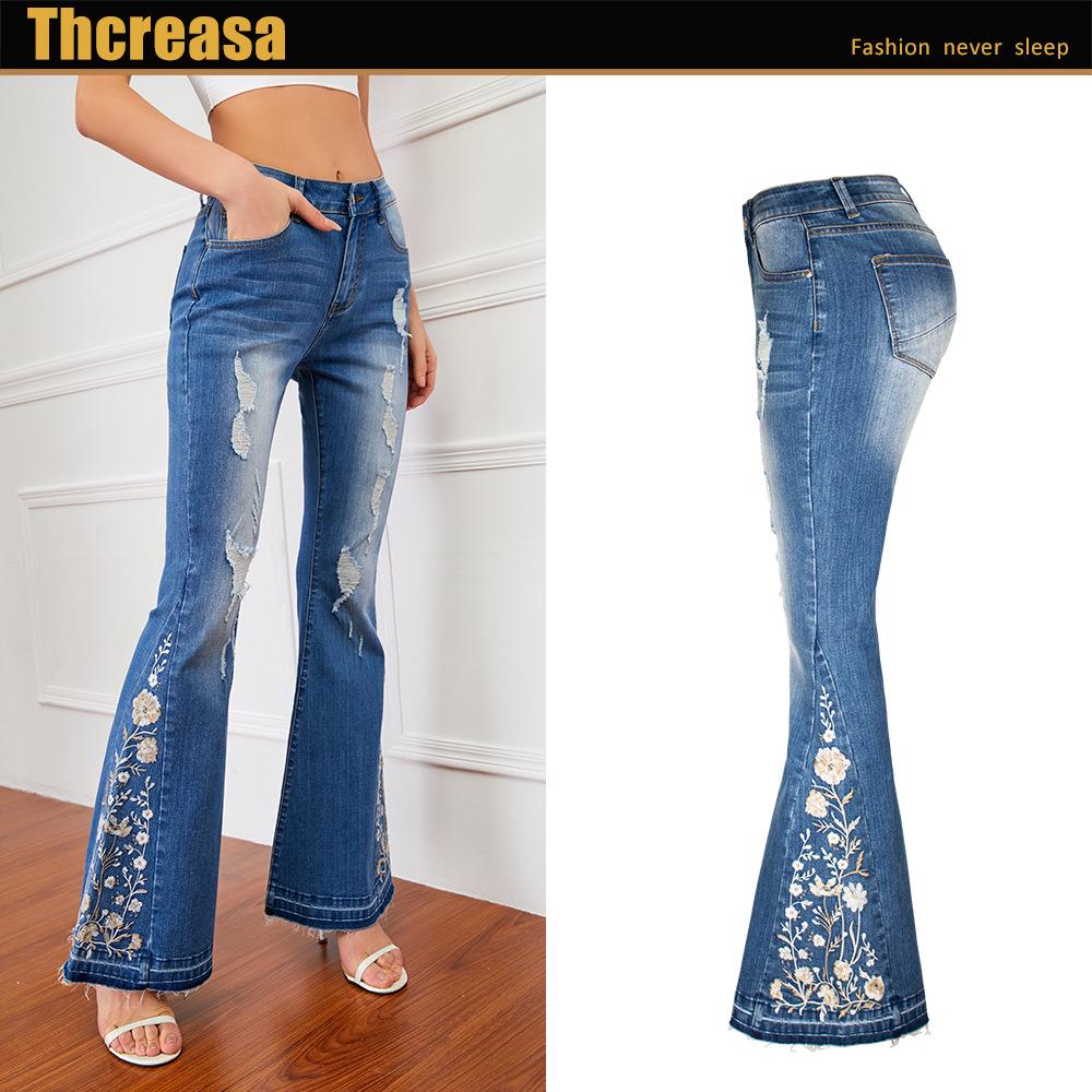 Women's 3D Embroidery Flare Jeans
