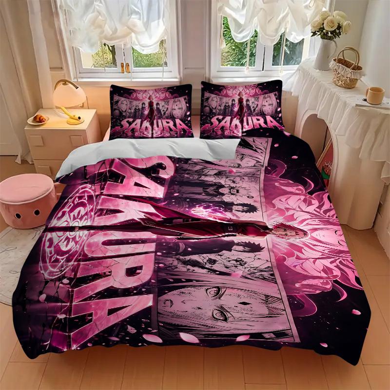Sakura'S Power Printed 3pcs Bedding Set Soft Microfiber 1 Duvet Cover And 2 Pillowcases Home Bedroom Decor Xmas Gift K1990