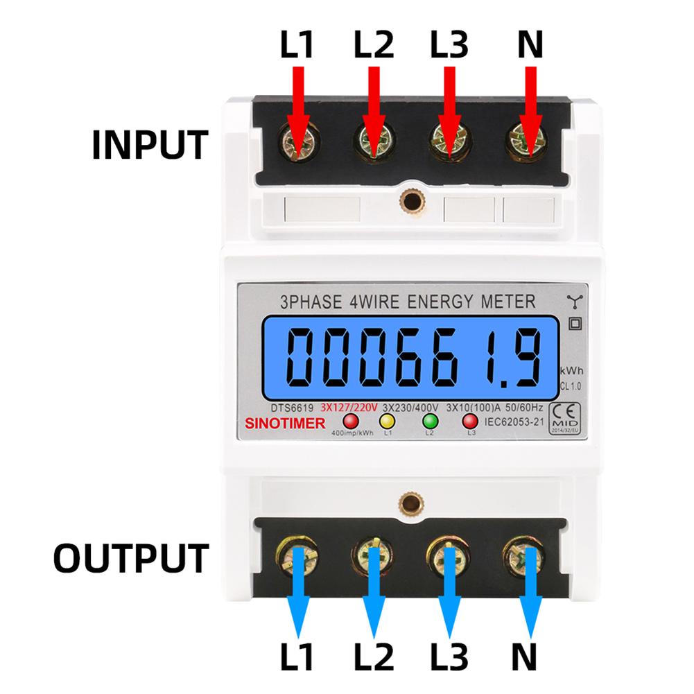 3 Phase 4 Wires KWh Meter 100A AC 3*127/220V Electric Energy Meter Din Rail Electric Meter 50/60HZ LCD Backlight for Home Office