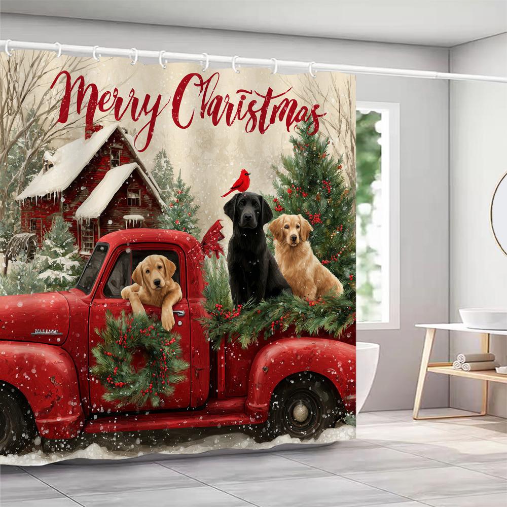 highland cattle Christmas Shower Curtain, Snowflake, Cute, Winter Bathroom Decorative Christmas Shower Curtain, with Hooks