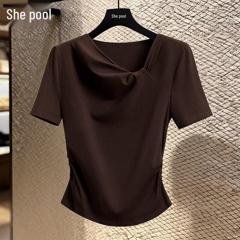 Women s Pleated Slim Fit Short Sleeve T-Shirt L