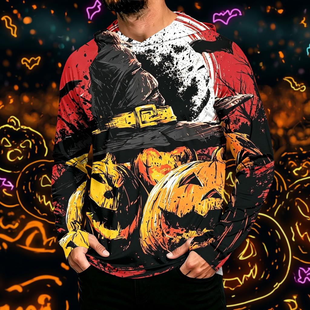 Men's Long Sleeve Hoodie Sun Shirt with Halloween Print