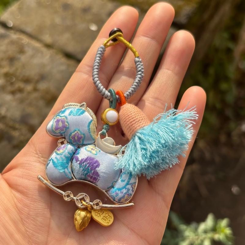 Pure Handmade Song Brocade Horse Pendant Charm – Double-Sided Fortune & Prosperity Tassel Ornament