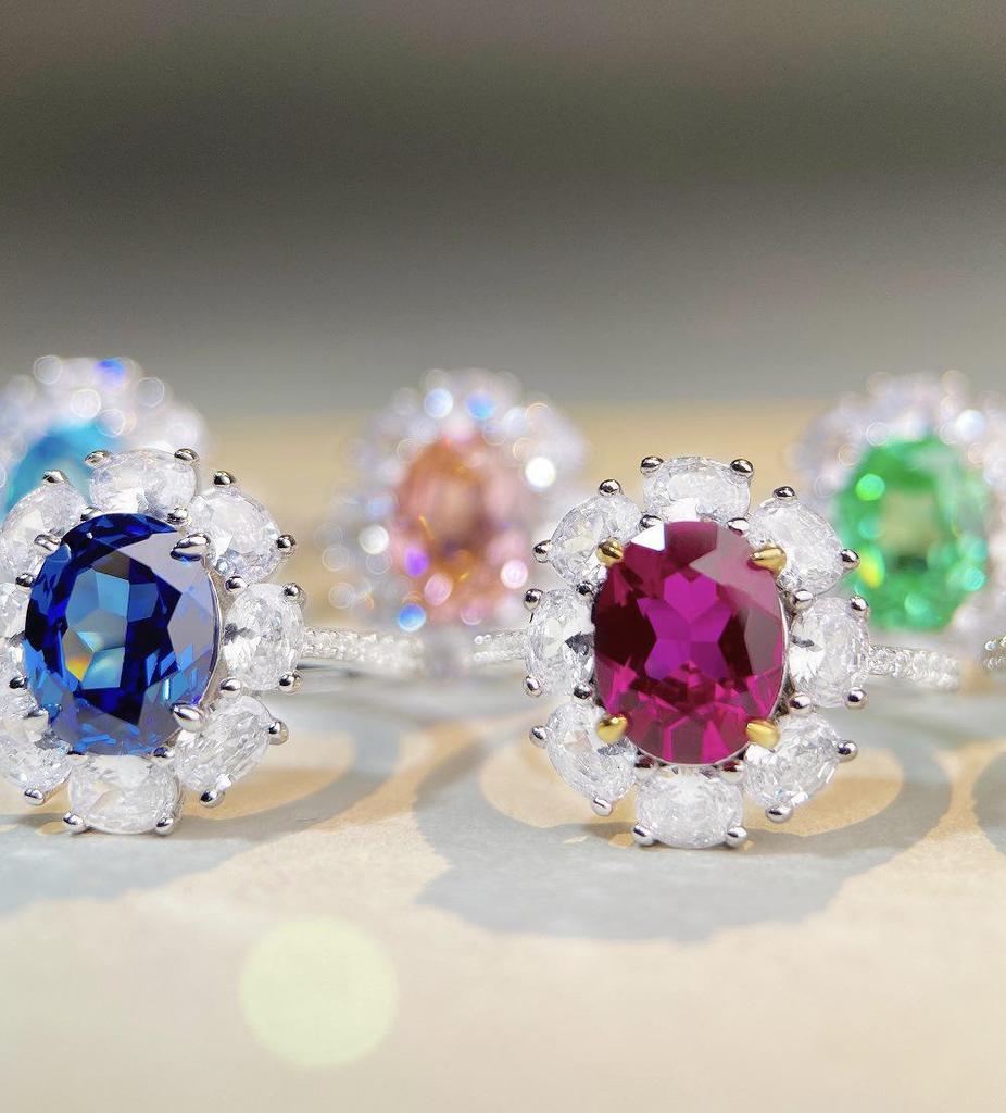 Women's 925 Sterling Silver Ring with Oval Ruby and Diamond Accents