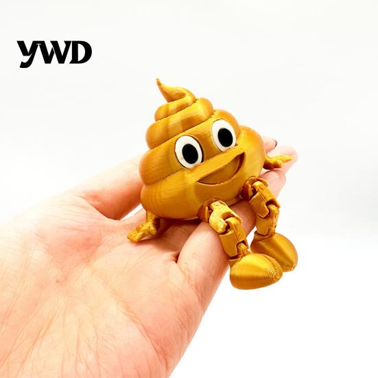 Funny Office Gadget 3D Printed Poop Figurine, Articulated Cartoon Fake Desk Toy Portable Decompression Figure with Movable Joints, Novelty Gag
